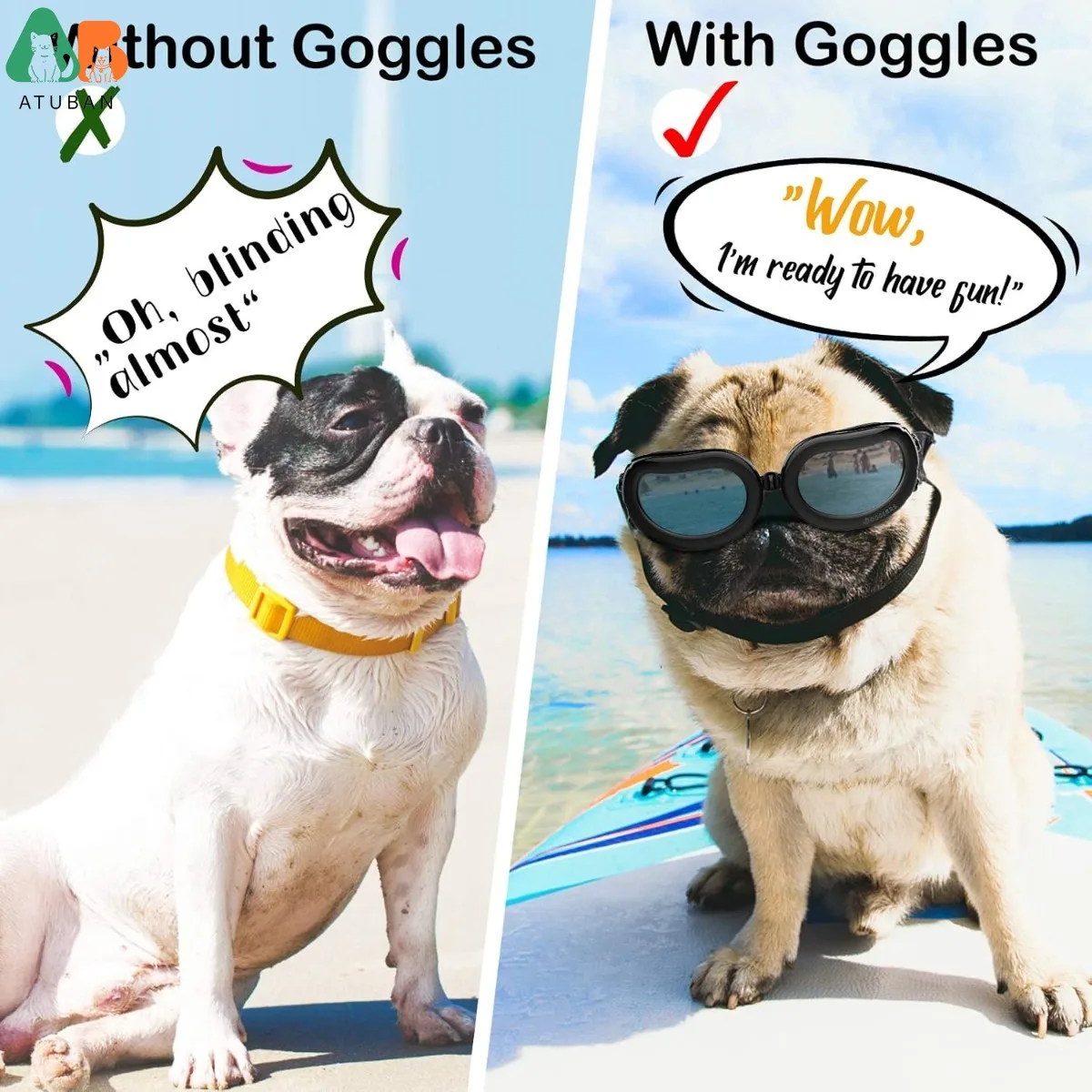 ATUBAN Gafas de sol para perros, gafas para perros pequeños con banda ajustable, gafas frescas impermeables a prueba de viento y nieve para cachorros y gatos, negro - imagen 5