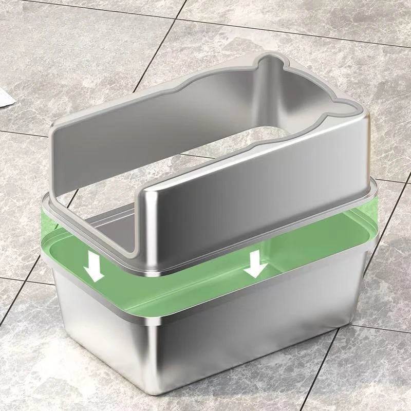 Caja de arena para gatos de acero inoxidable, caja de arena grande para gatos, inodoro antisalpicaduras para gatos, caja de arena duradera de seguridad para gatitos, producto para mascotas - imagen 4