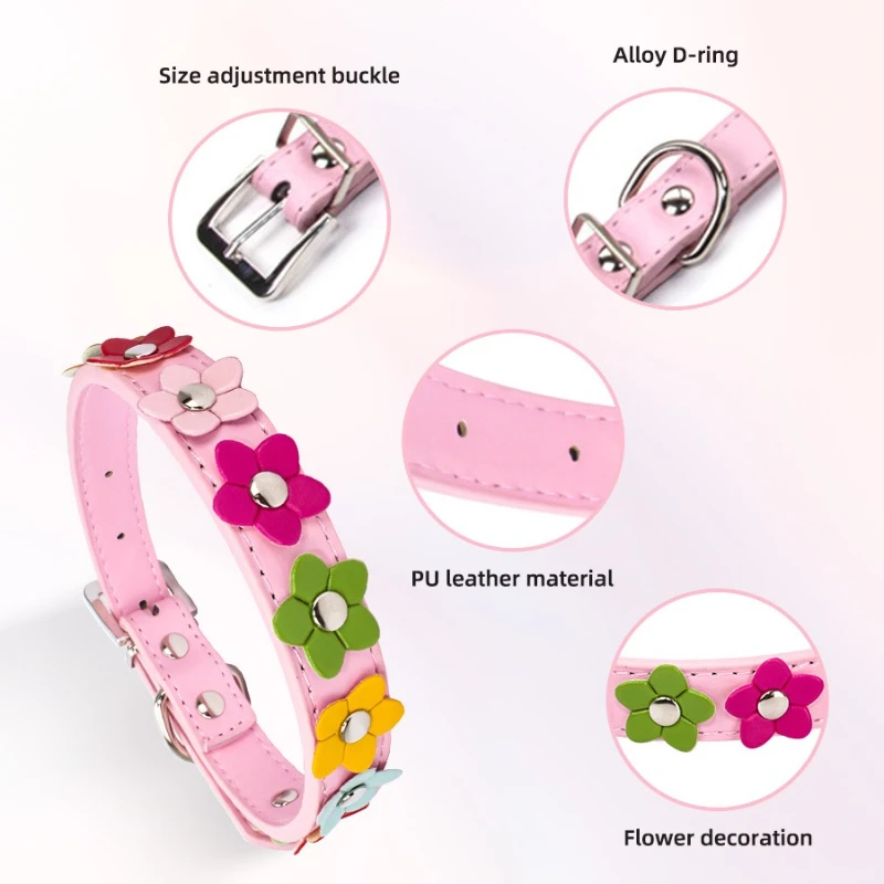 Juego de collar y correa para perro de piel sintética floral: ajustable, transpirable y elegante para perros, perfecto para Navidad y fiestas - imagen 3