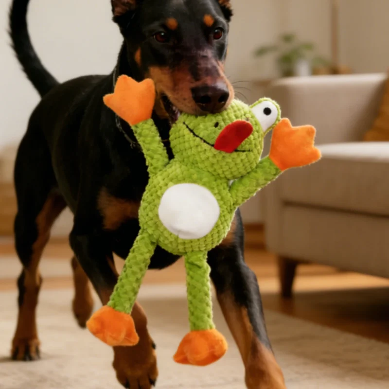 Juguete de peluche rana con nudo y chirriador para perro pequeño - imagen 2