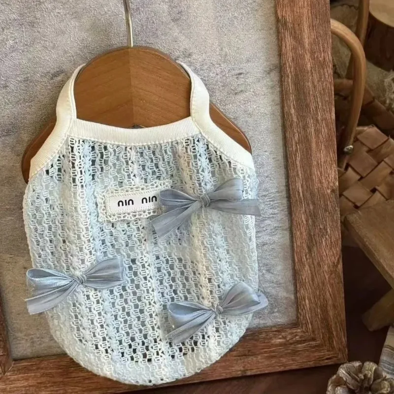 Ropa con lazo de encaje para cachorros, chaleco para mascotas, cabestrillo de encaje hueco para perros, ropa transpirable de verano para mascotas, jersey de Color sólido, suministros para mascotas - imagen 5