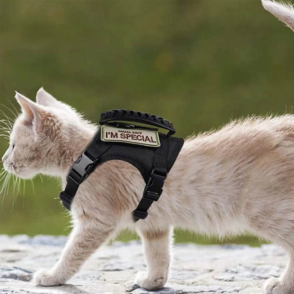 Arnés táctico para gatos, conjunto de correa, chaleco militar transpirable a prueba de Escape y Velcro para perros pequeños, gatitos, cachorros, caminar y entrenar