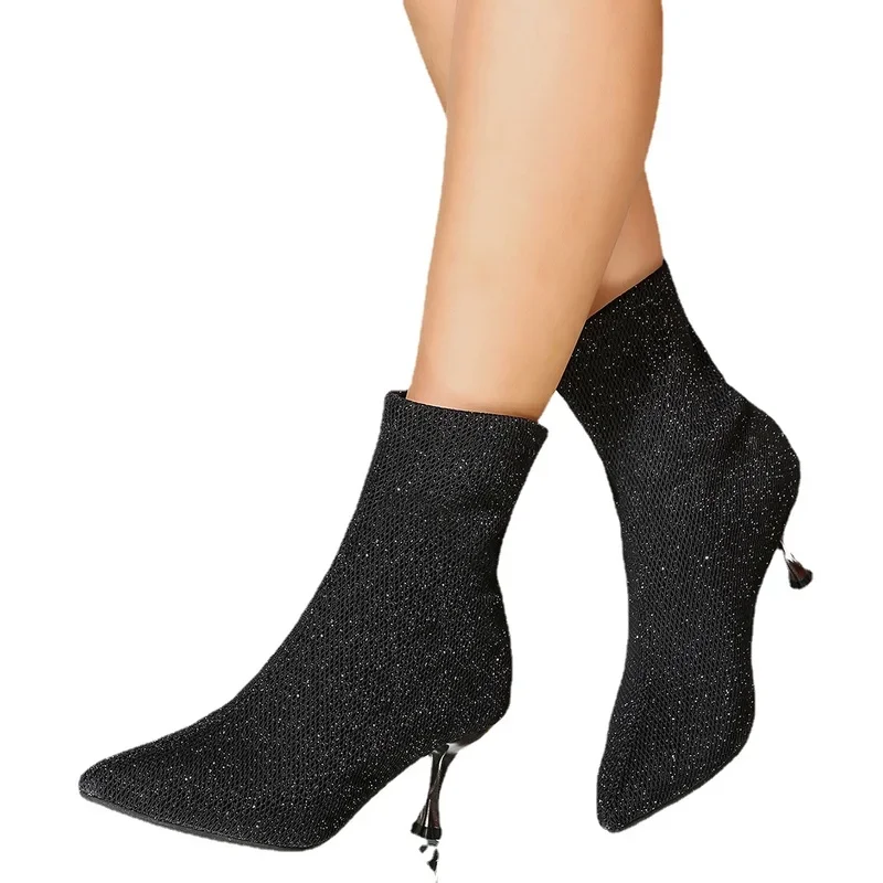 Botines de tacón fino con punta puntiaguda para mujer, zapatos de tacón alto elástico, botas de calcetín para fiesta, Otoño, 2024 - imagen 5