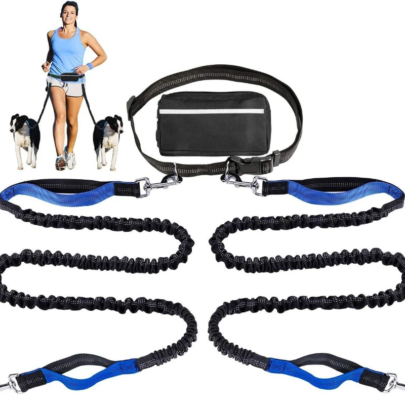 Manos libres perro grande correr suministros retráctiles entrenamiento para caminar, cinturón ajustable perros mascota cintura Bungee libre trotar 2