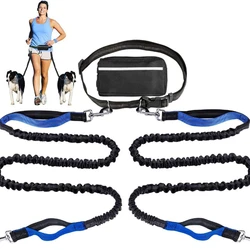 Manos libres perro grande correr suministros retráctiles entrenamiento para caminar, cinturón ajustable perros mascota cintura Bungee libre trotar 2