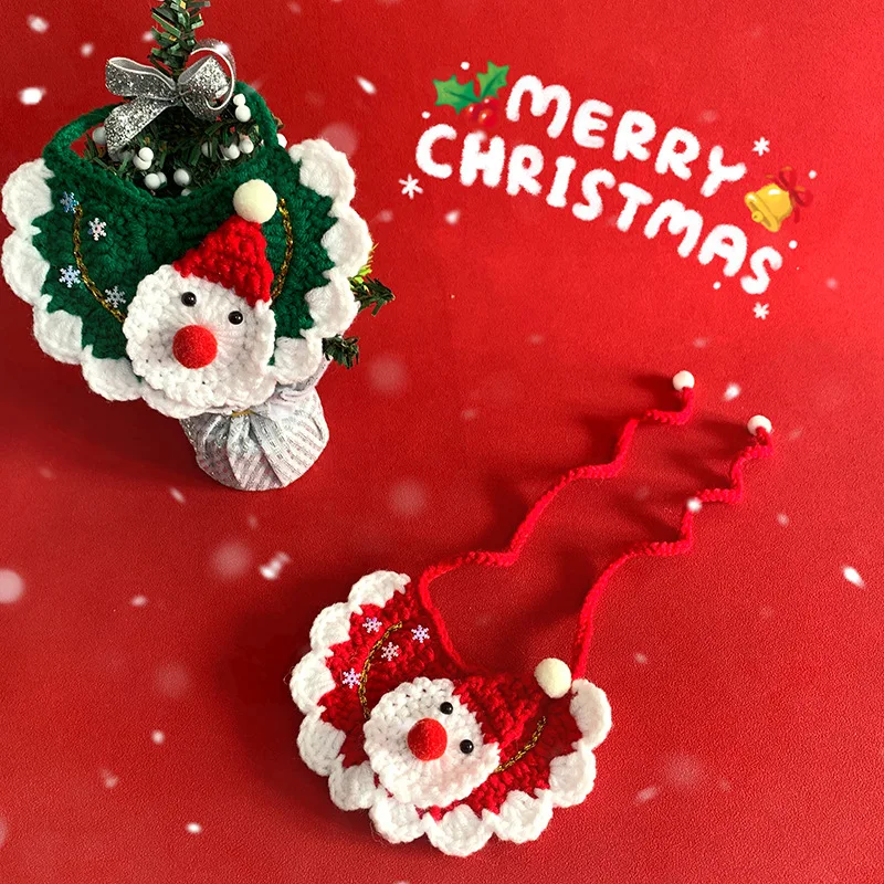 Gorro de Navidad para mascotas, bonito gorro de lana tejido, bufanda para gato, babero para perro, Collar bonito, accesorios para perros pequeños, accesorios para cachorros - imagen 3
