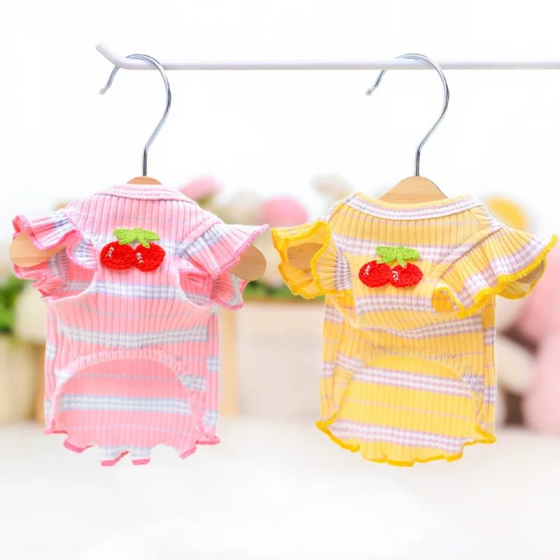 Camiseta para cachorros, ropa a rayas para perros, chaleco de verano para perros, ropa para gatos, ropa para Chihuahua Bichon, camisetas interiores para perros con mangas voladoras bonitas