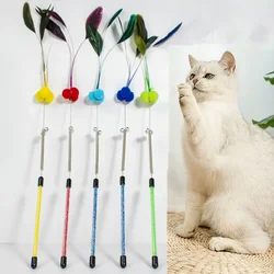 Juguete interactivo para gatos de alambre acero con pluma y palo
