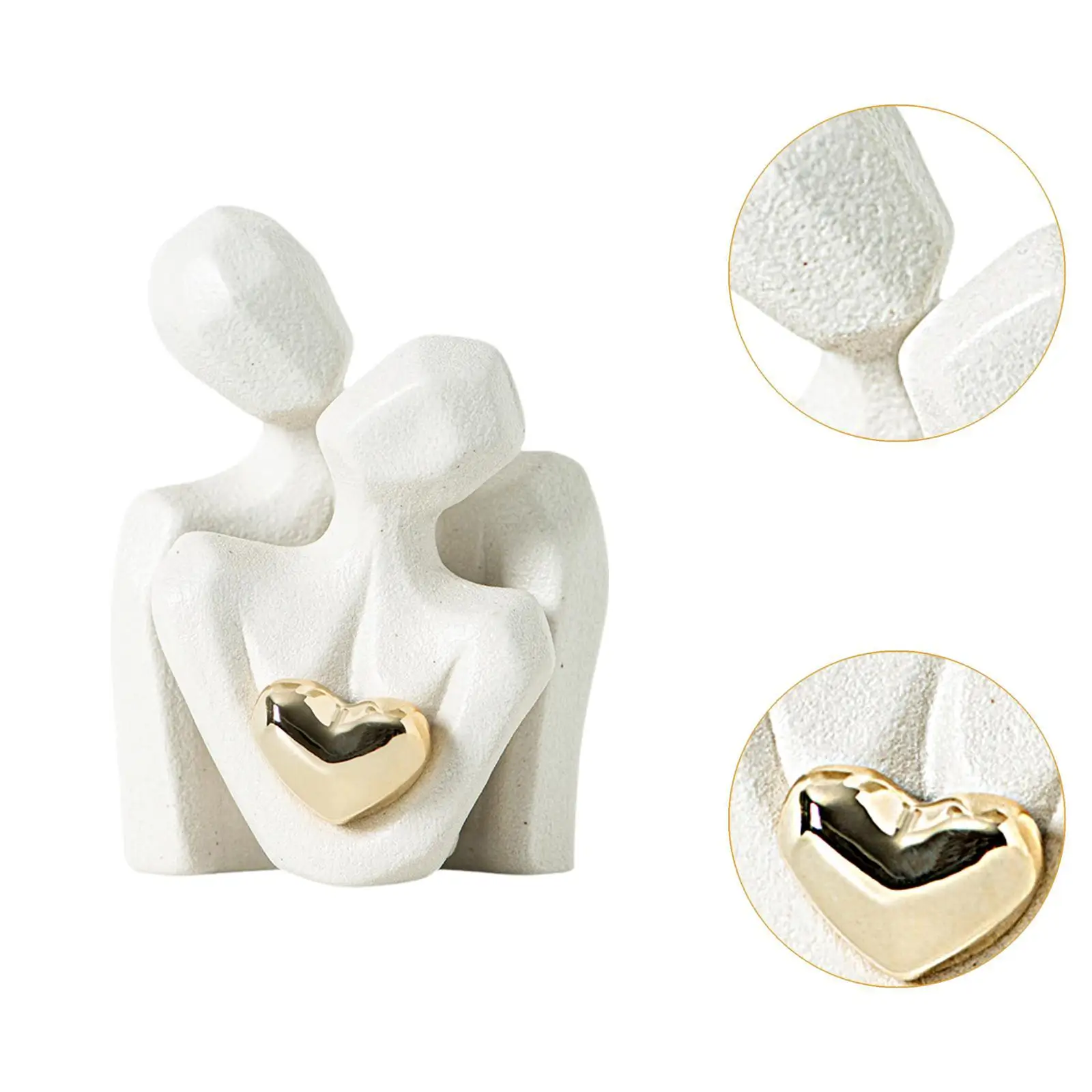 Hugging Couple Sculpture Ceramic Art Piece with Heart Design Elegant Artistic Versatile 7.2x9.5cm Minimalist Desktop Decoration