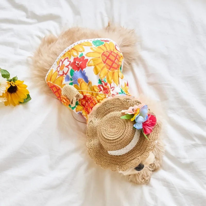 Camisa sin bolsa INS para perros pequeños, disfraz con estampado de girasoles, ropa para cachorros y mascotas, ropa suave Premium, vestido para cachorros - imagen 3