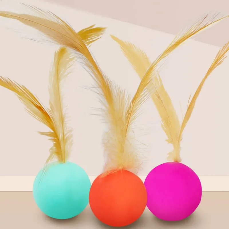 Juguete de plumas para gatos, palos elásticos, pelota interactiva resistente a las mordeduras, suministros para mascotas - imagen 2