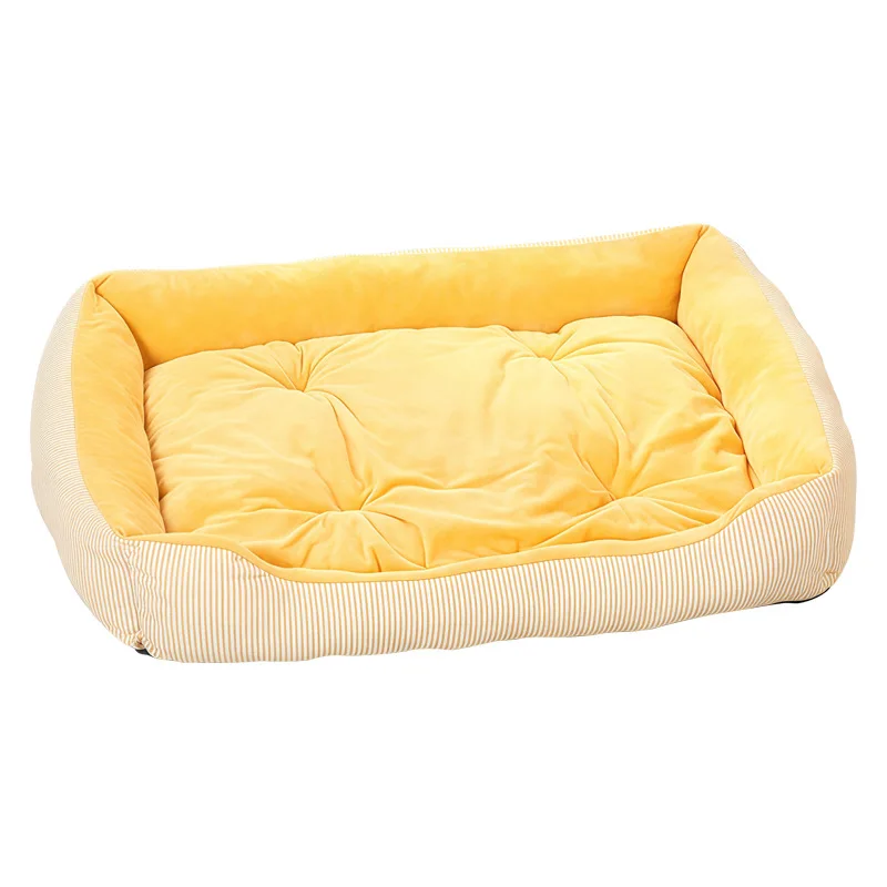 Cama para perros y gatos con rayas de felpa suave y confort duradero
