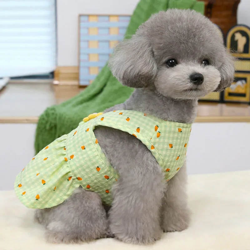 Ropa para perros y niñas, vestido femenino dulce de verano para perros pequeños, Dachshund Yorkie, ropa verde y rosa para mascotas, falda con tirantes para cachorros, vestidos XS - imagen 5