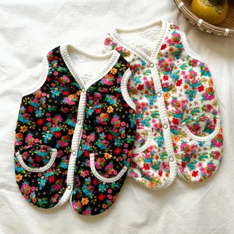 Chaleco con estampado Floral para perro, abrigo cálido y grueso, ropa para perro, chaqueta para cachorro a la moda, chaqueta para gato de otoño, abrigo, disfraz para mascota, trajes para Chihuahua