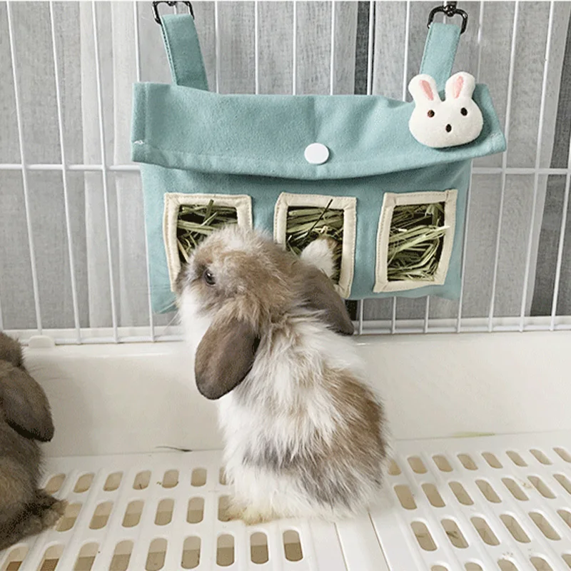 Bolsa de lino hecha a mano para Conejo, estante para hierba de conejillo de indias, gran capacidad, a prueba de fugas, antiresiduos, lavable - imagen 2