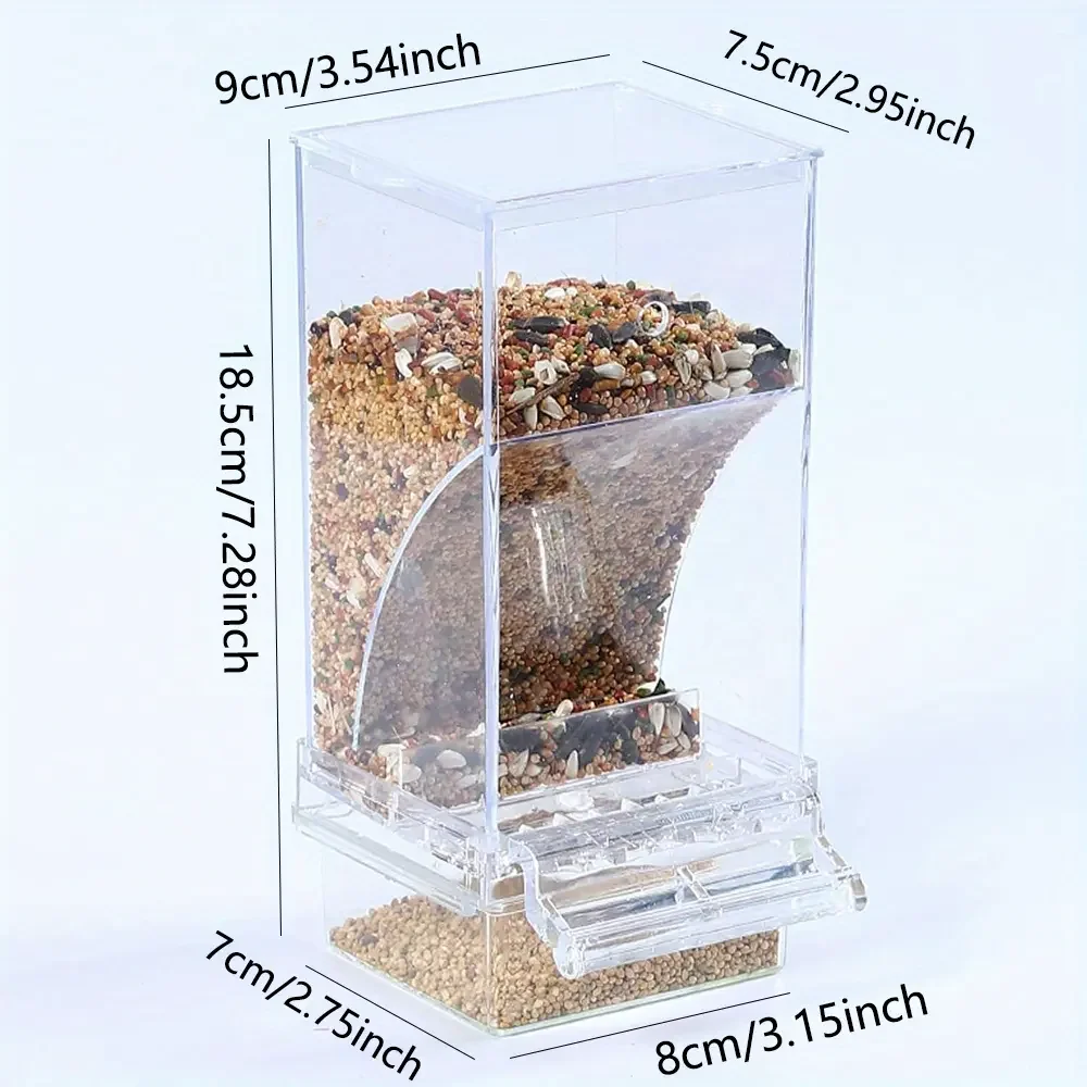 Comedero automático para loros y pájaros, a prueba de derrames, a prueba de salpicaduras, diseño acrílico transparente, dispensador automático de semillas de pájaros, accesorio esencial para jaulas de pájaros - imagen 2
