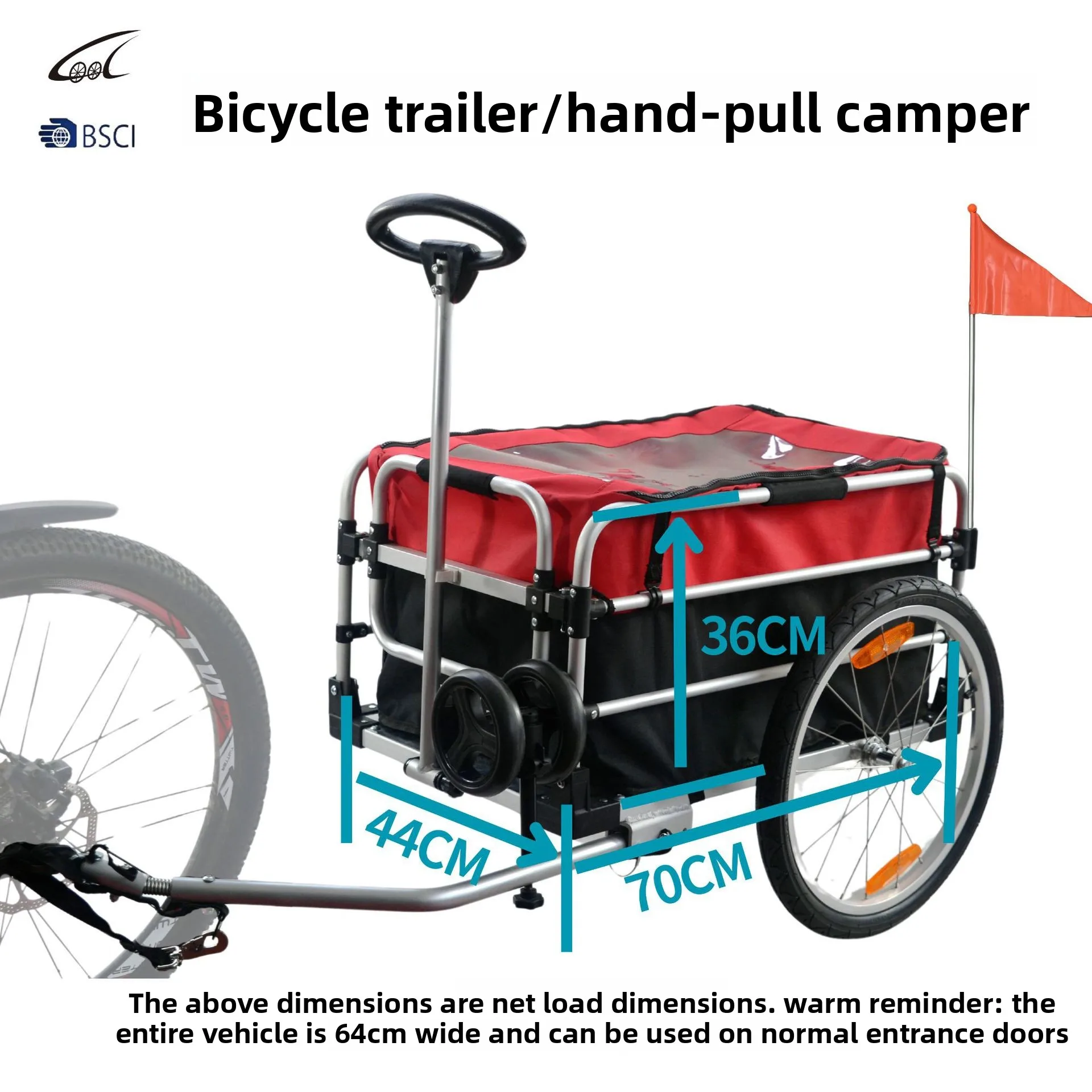 Remolque de bicicleta de carga para mascotas mediano y grande, carrito tirado a mano, remolque de bicicleta de viaje al aire libre dos en uno, multifunción - imagen 2