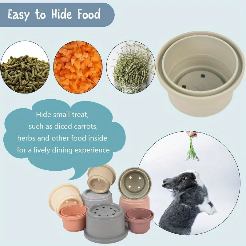 8 tazas apilables para conejos, Chinchillas y conejillos de indias, juguetes anidados de plástico reutilizables multicolores, 8 tamaños surtidos para Fo - imagen 3
