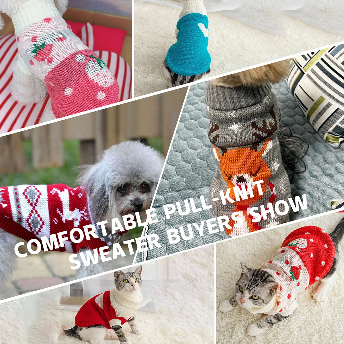 Suéteres navideños para perros, prendas de punto de invierno para mascotas, ropa de Navidad, abrigos cálidos clásicos, suéter con copos de nieve de Reno para cachorros y gatos - imagen 3