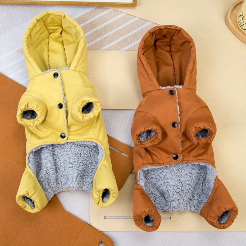 ชุดจั๊มสูทสุนัขหรูหรา อุ่นสบาย เสื้อผ้าสุนัขสำหรับฤดูหนาว พร้อมห่วงรูปตัว D เสื้อโค้ทบุนุ่มหนา พิมพ์ลายน่ารัก เสื้อฮู้ดสำหรับแมว ชุดสำหรับสัตว์เลี้ยง - imagen 5