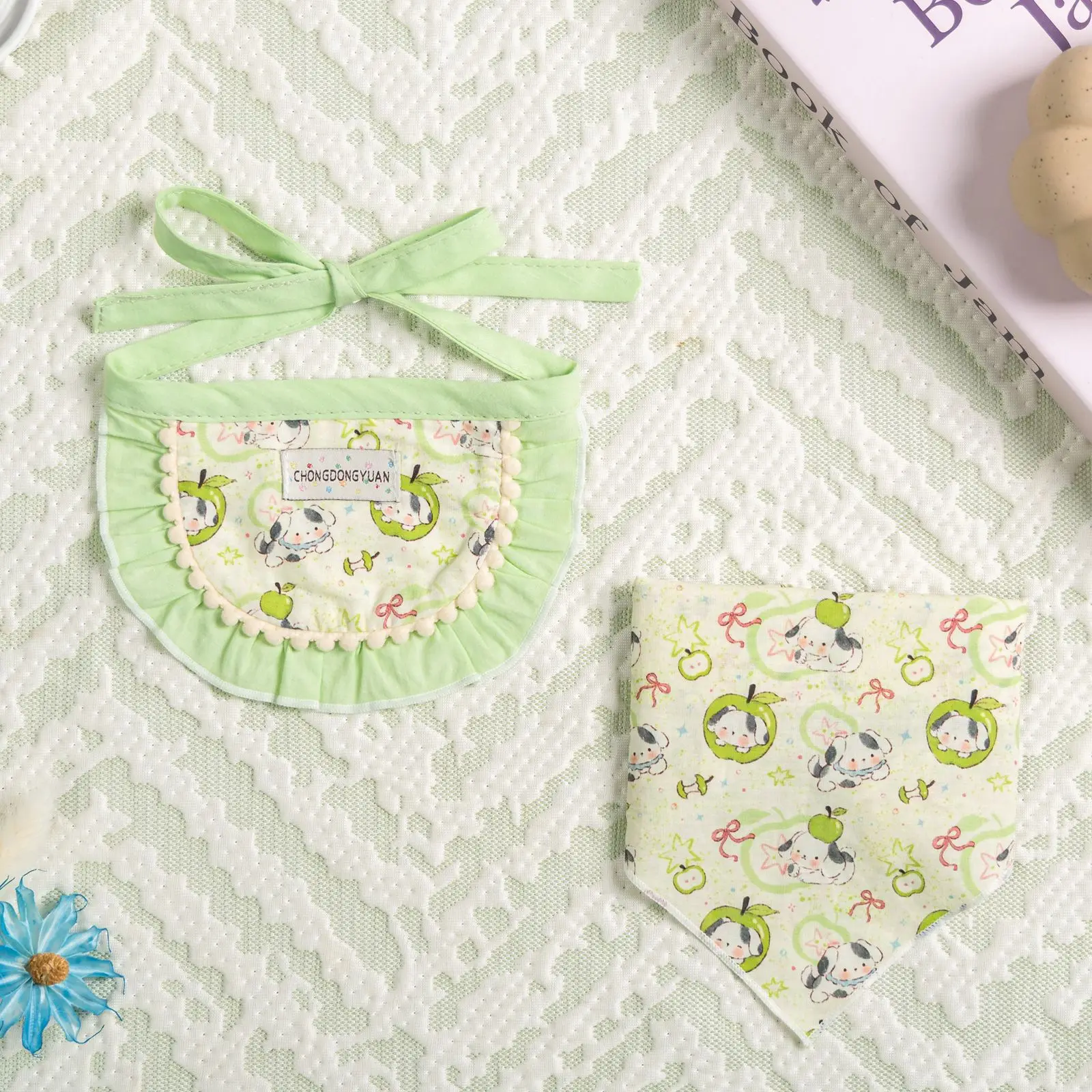 Babero pequeño estampado de algodón para perro, toalla de Saliva para mascota, bufanda de Pomerania, joyería para gato, suministros para perros - imagen 5