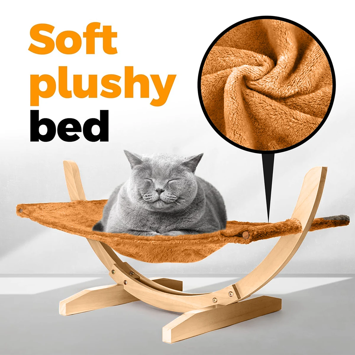 Cama de madera maciza para gatos, hamaca con manta para dormir, transpirable, fácil de montar, para interiores y exteriores, suministros para mascotas - imagen 3