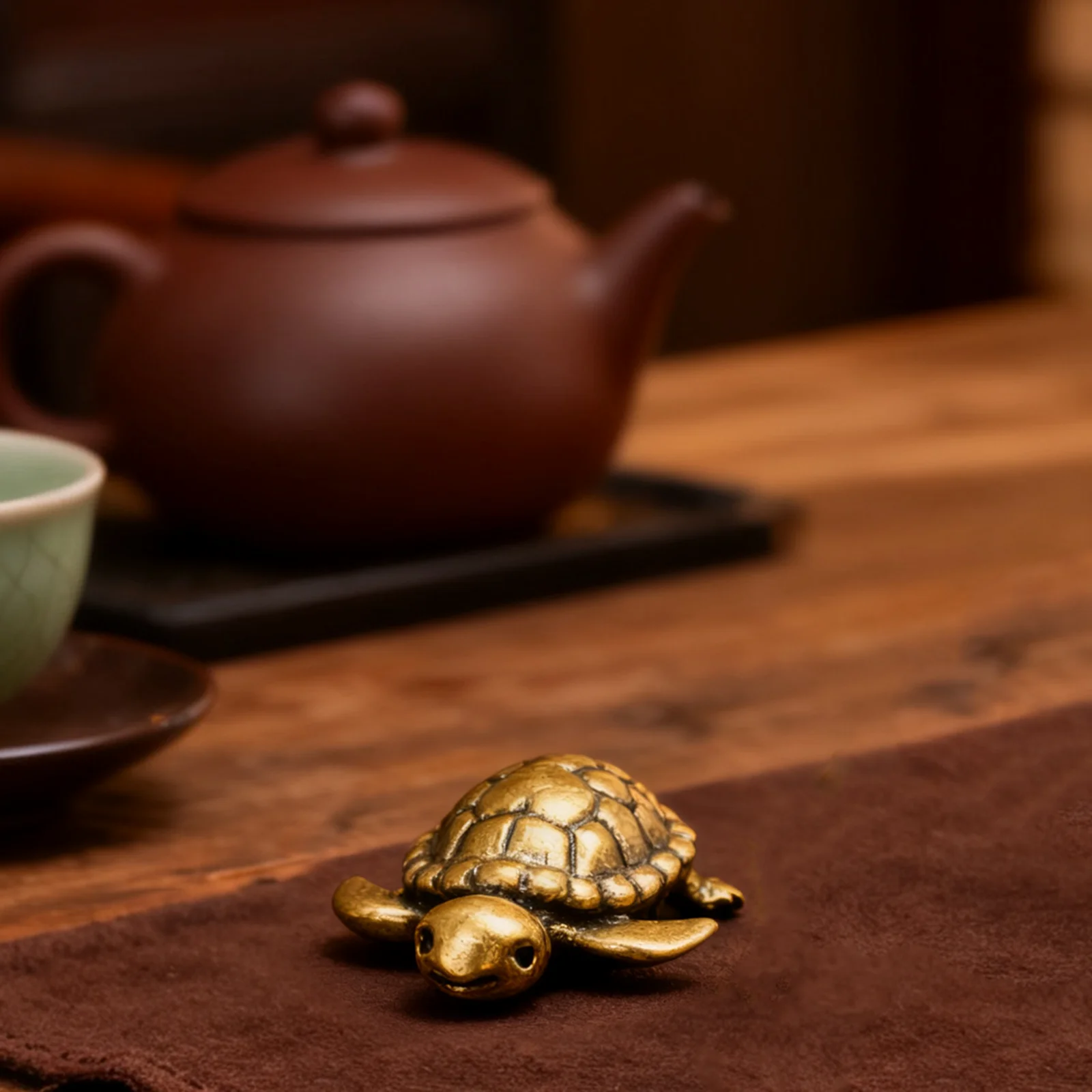 Figura de tortuga de latón, centro de mesa, adorno de colección portátil, escultura de estatua de tortuga para coche, estantería, decoración de oficina - imagen 4