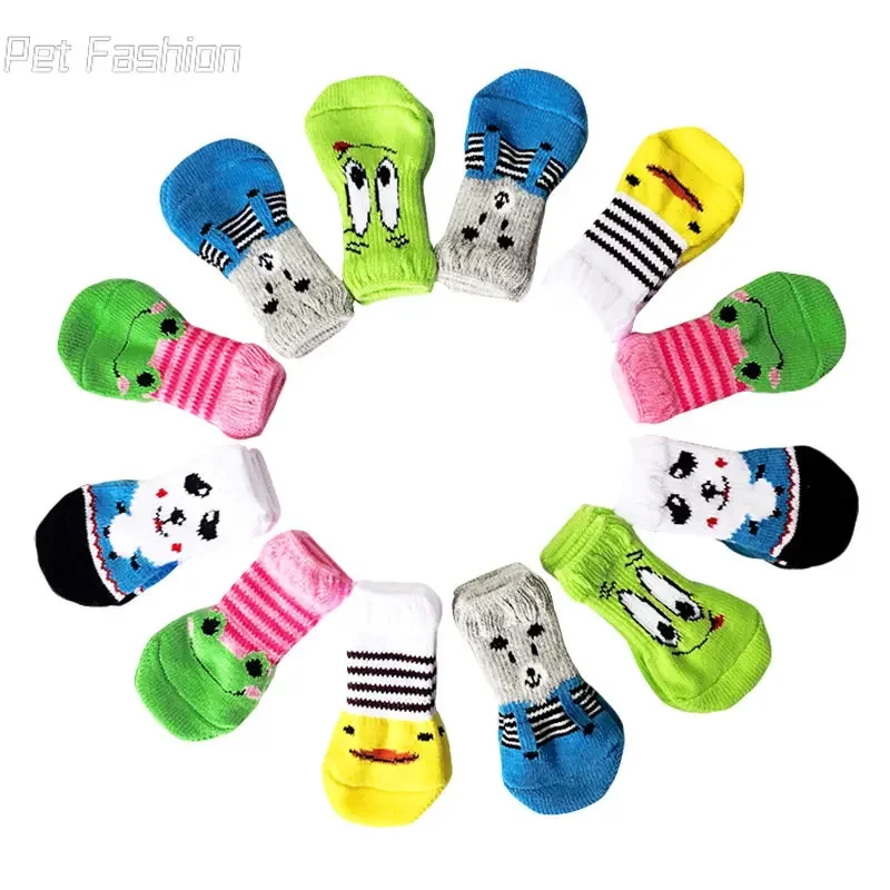 Calcetines bonitos para perros y mascotas con estampado, zapatos antideslizantes para gatos y cachorros, productos protectores de patas para razas pequeñas, perros Spitz York, Chihuahua, 4 Uds. - imagen 2
