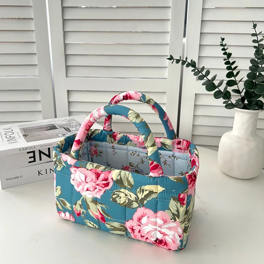 Cesta almacenamiento acolchada floral con asas para gatos y perros - imagen 2
