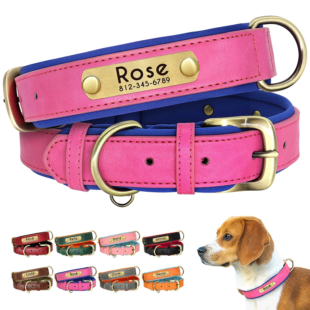 Collar de perro de cuero PU personalizado, collares de perro con grabado gratis, Collar ajustable de Pitbull para mascotas, acolchado suave para perros pequeños, medianos y grandes