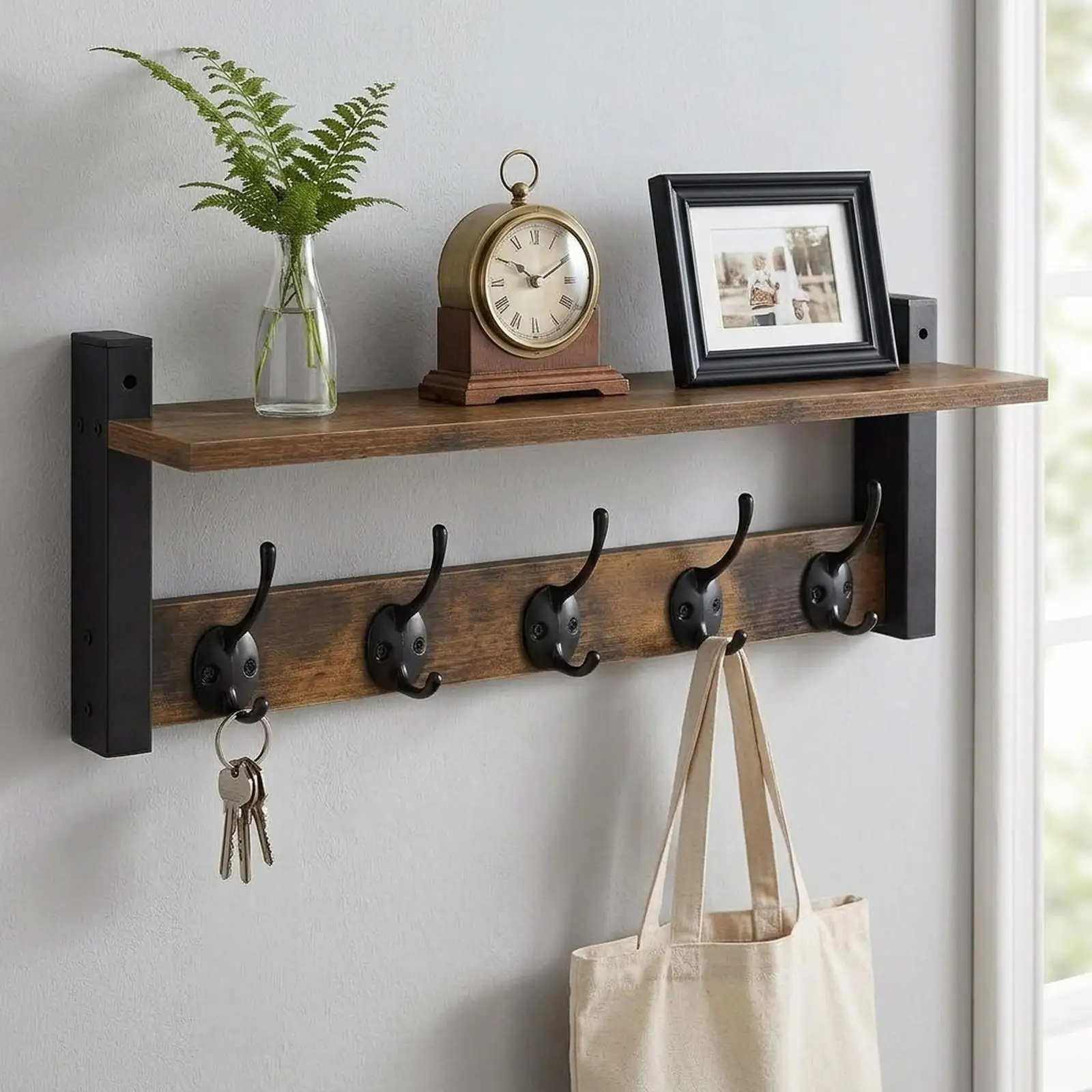 Perchero de pared con estante - vintage para recibidor y gatos - imagen 5