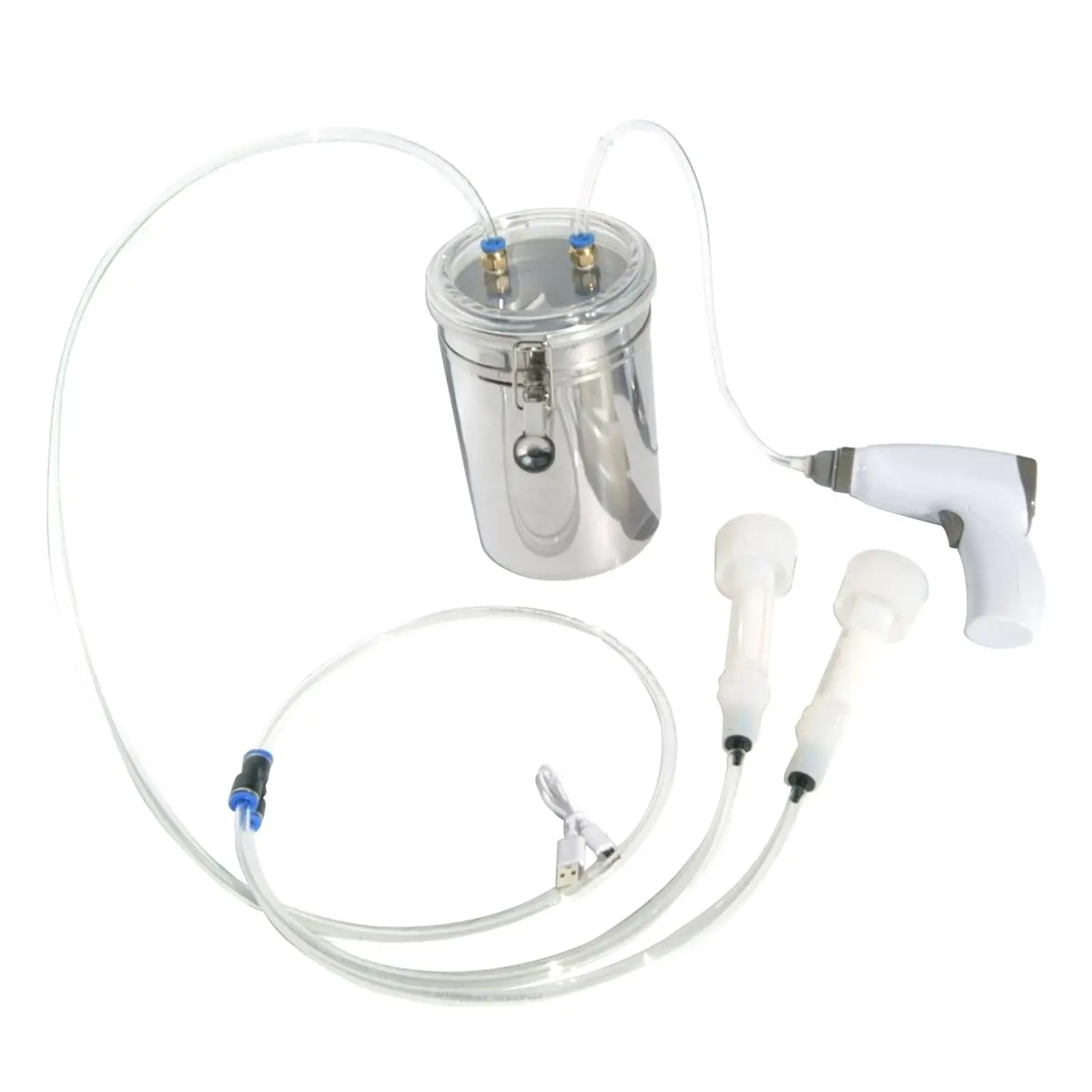 2 Liters Rechargeable Cow Milking Machine Set with Vacuum Pump Multifunctional Double Head Milker Stainless Steel Bucket
