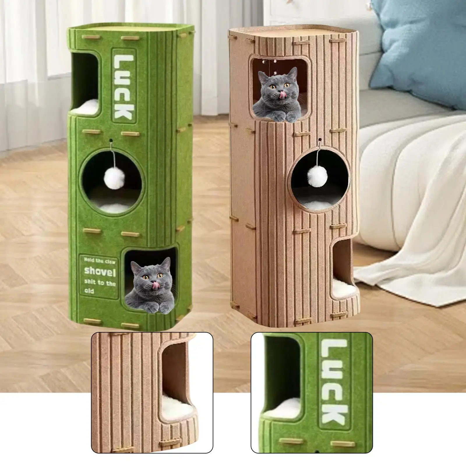 Casa de fieltro para gatos, 3 historias para gatos de interior, cojín suave, descanso de juego multifuncional, casa de juegos oculta, cueva, suministros para mascotas, árbol para gatos