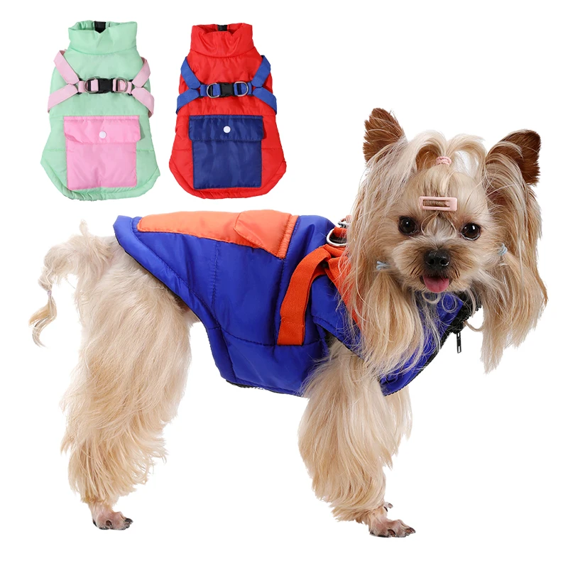 Otoño Invierno chaqueta para perros ropa para perros pequeños gato a prueba de viento lindo cachorro chaleco abrigo con arnés bolsillo Yorkie trajes ropa