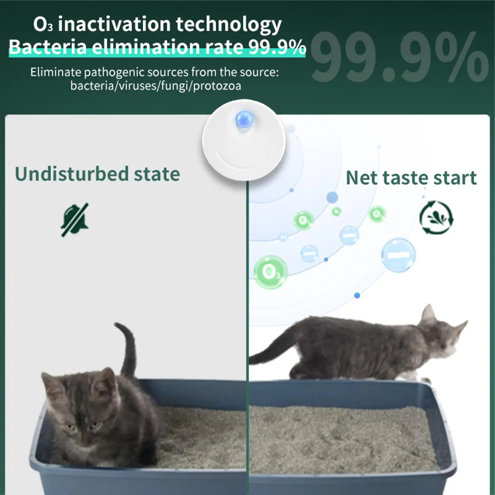 Caja de arena para mascotas, desodorizante sin perfume, purificador de aire, accesorios de operación de poco ruido, USB, para gatos y perros - imagen 5