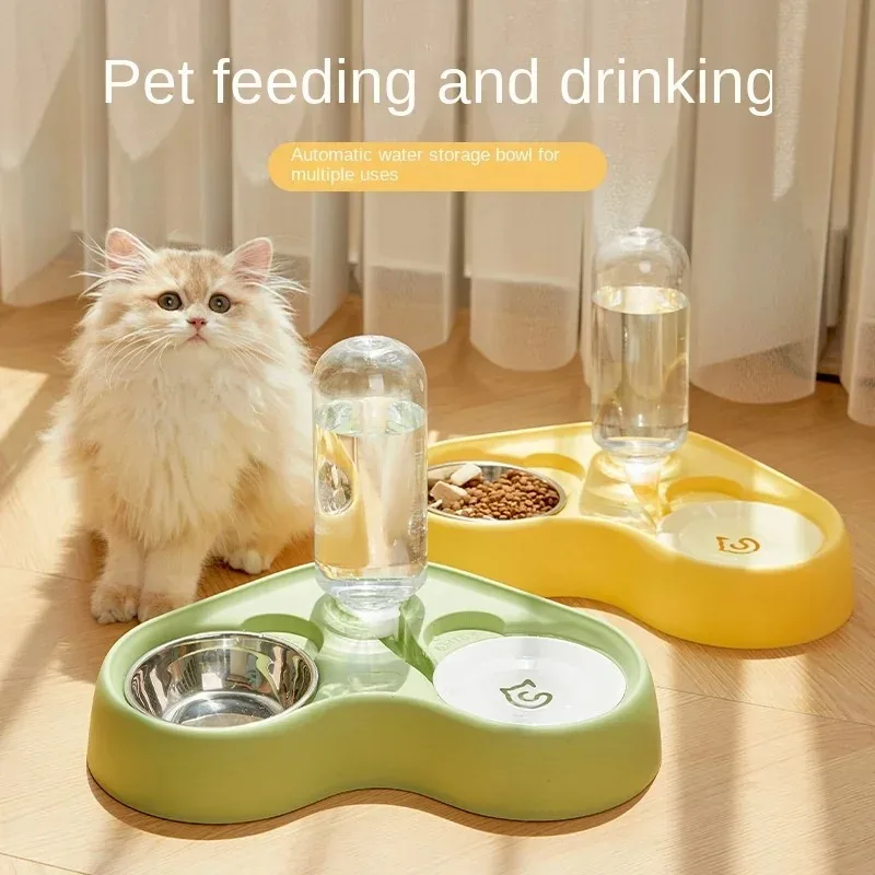 Comedero para gatos, cuenco de alimentación de agua, cuenco para gatos dos en uno integrado con agua y comida, suministros para mascotas, accesorios de alimentación