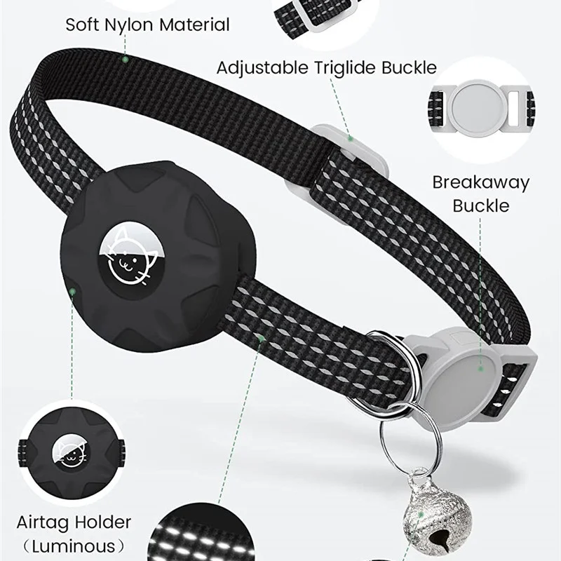 Airtag Cat Collar Positioning Tracker Silicone Sleeve Three Wire Reflective Bag Bell Dog Pet - imagen 2