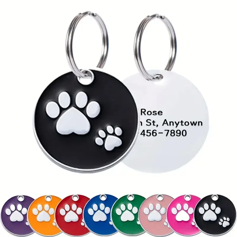 Pata redonda de aleación de Zinc, etiqueta de identificación de perro personalizada, accesorios para perros, placa de etiquetas de identificación de perro de mascota redonda personalizada de Metal, 1 ud. - imagen 5