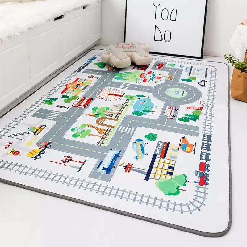 Alfombra de dibujos animados para bebé, alfombrilla de gateo lavable a máquina para dormitorio, sala de estar y escalada