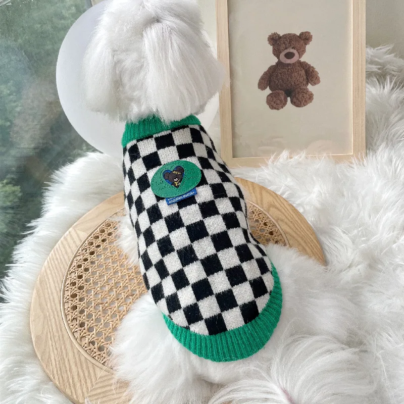 Suéter de cuadros blanco y negro para perros pequeños – Otoño/Invierno - imagen 3