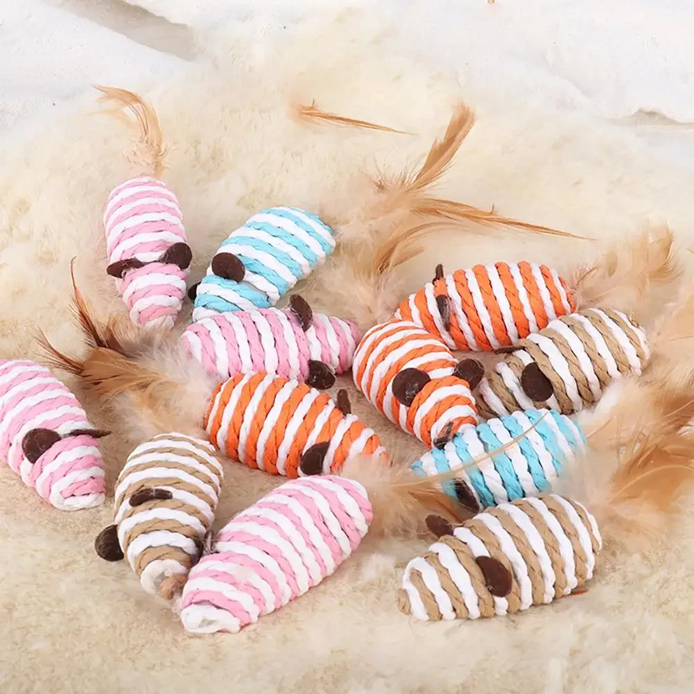 Ratón falso con cola de pluma para gato, juguete con grava integrada, multicolor, suministros para mascotas, Mini Juguetes Divertidos para jugar, gatos interactivos para gatitos - imagen 3