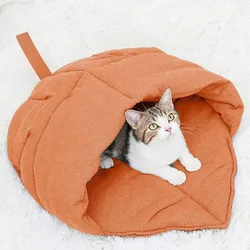 Cama de cueva para gatos esponjosa con techo de hojas: escondite antiansiedad térmico, lavable y transpirable para gatos y cachorros de interior