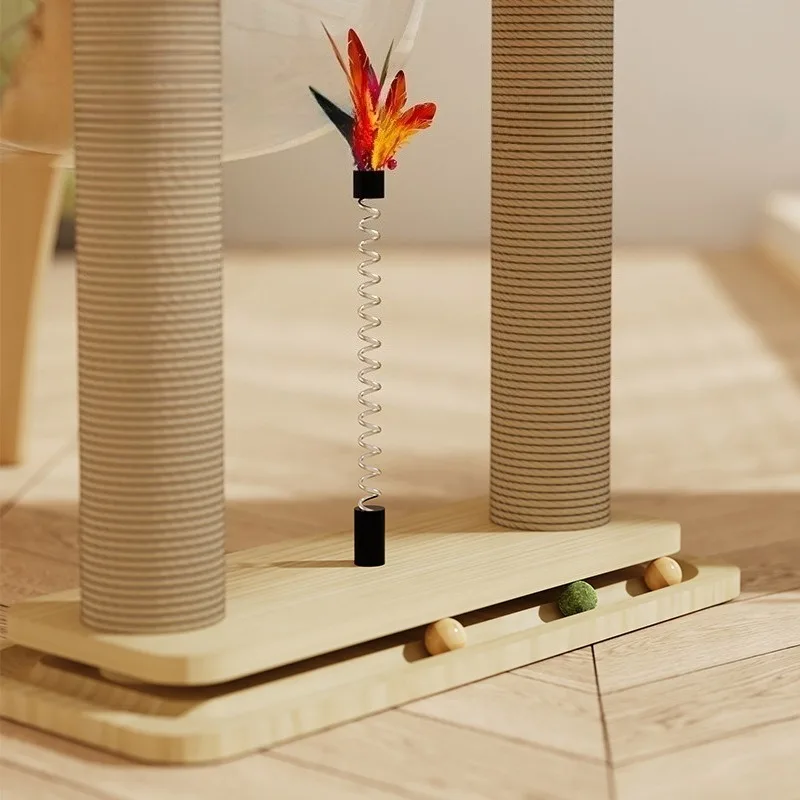 Árbol de madera para gatos con red de escalada, cama transparente para gatos, poste rascador, muebles estables para gatos, casa de juegos de actividades para gatos y gatitos de interior - imagen 3