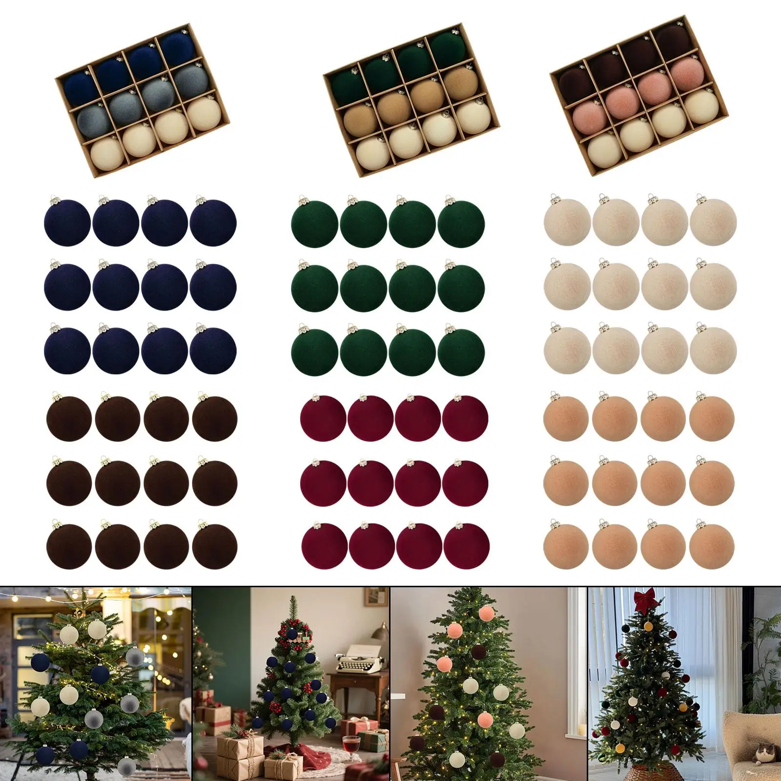 12x Velvet Christmas Balls Christmas Tree Decor Shatterproof Decorative Hanging