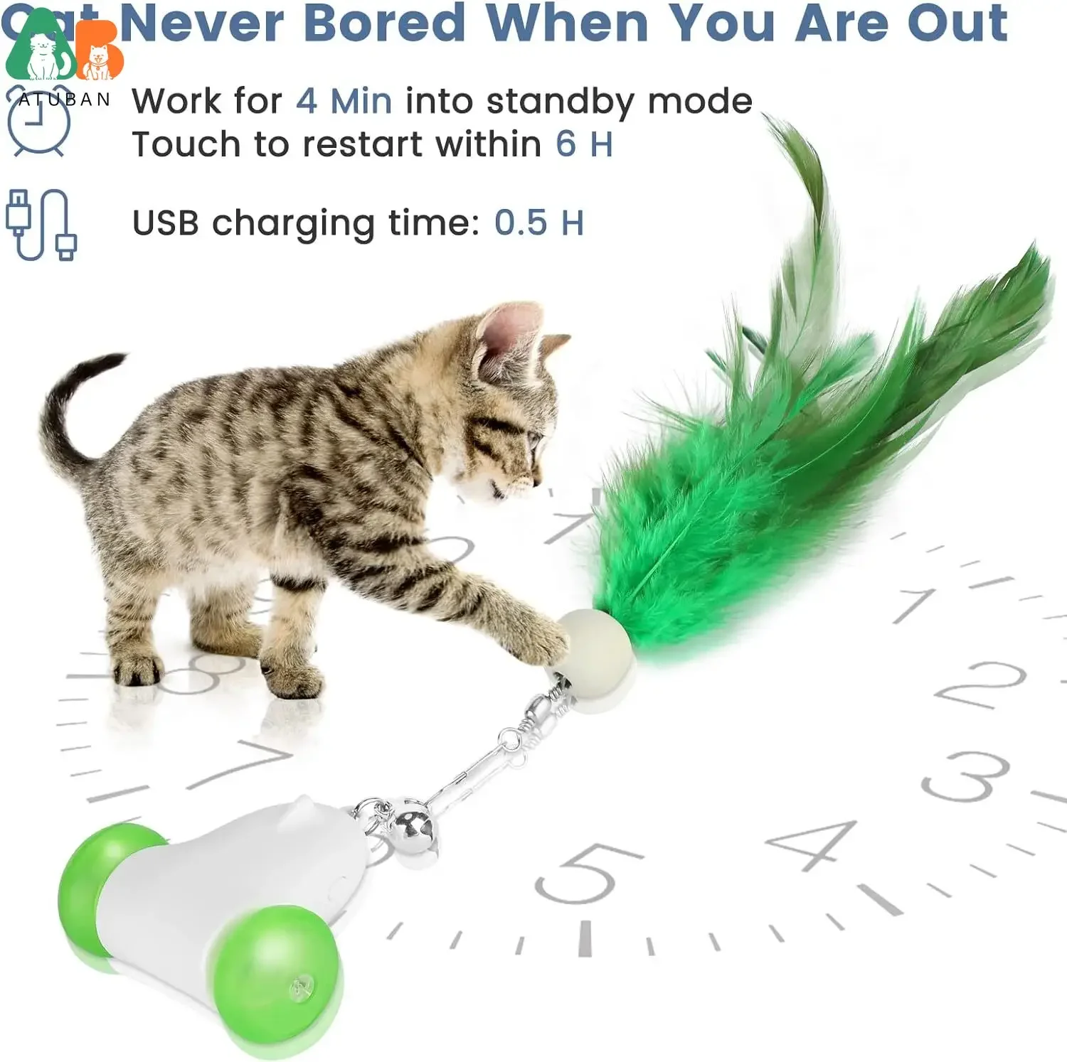 ATUBAN juguete inteligente para gatos, ruedas de luces LED que cambian de color, juguetes para gatos para estimular, juguetes de persecución para gatos activados para gatitos - imagen 3