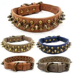 Collar de perro estilo punk con tachuelas de bala de bronce antiguo - Collar de cuero para mascotas a prueba de masticar con remaches para perros pequeños, medianos y grandes