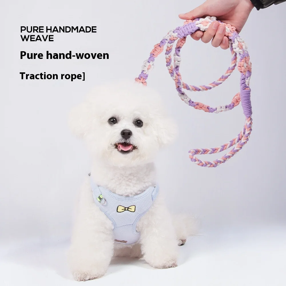 Correa de nailon tejida a mano de lujo para perro, patrón retorcido colorido con decoración de cinta, equipo Ersonalizado para mascotas para caminar - imagen 2