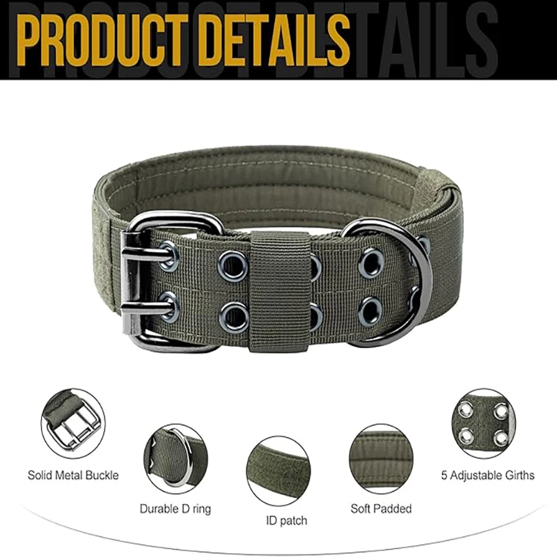 Collar militar ajustable para perros medianos y grandes con anillo D - imagen 2