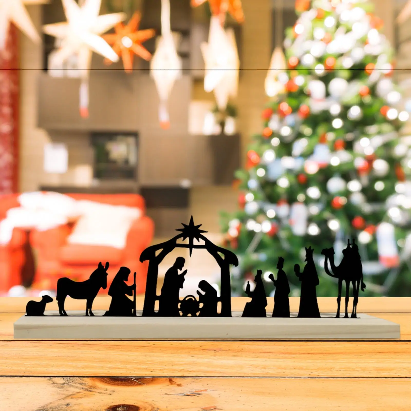 Juego de Natividad de Metal, silueta de escenas de Natividad, regalo religioso católico, adorno versátil para mesa, decoraciones navideñas - imagen 3