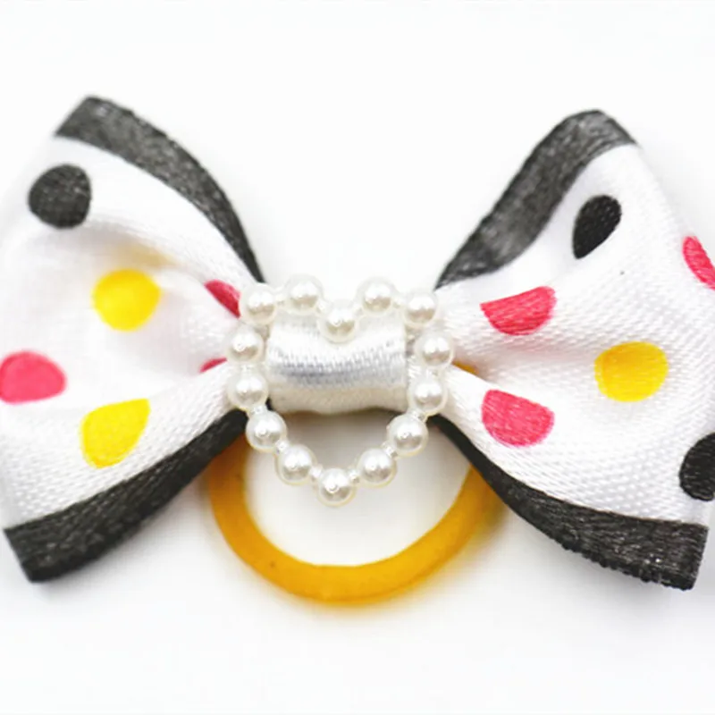 20/50/100pcs 고무 밴드와 라인 석이있는 개 머리 활 강아지 손질 활 개 고양이 상투 Bowknot 애완 동물 헤어 액세서리 - imagen 5